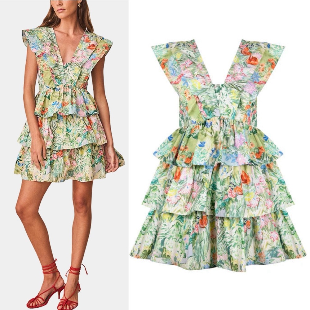 Hunter Bell Pamela Dress Garden Party Floral Tiered Mini Size 10